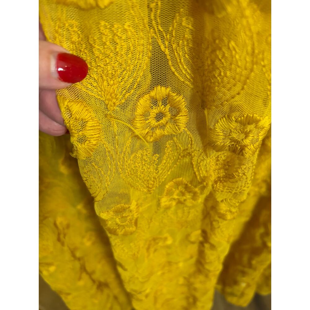 Elestory Yellow Lace Maxi Dress Boho Floral Embroidered Sheer Overlay M - Picture 7 of 7
